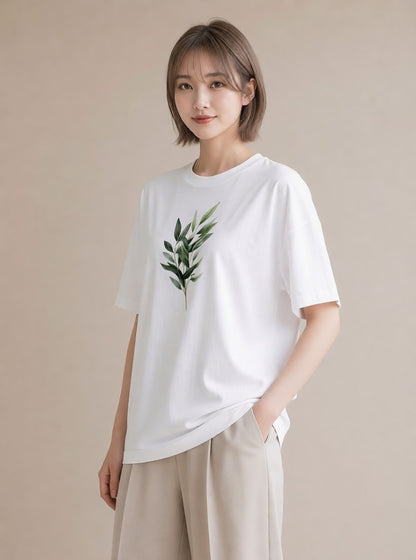 Tシャツ レディース ボタニカル 植物 イラスト 春服 ミセス 白T YMAZO
