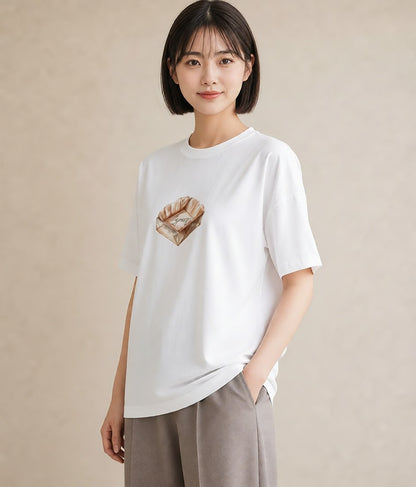 Tシャツ レディース パン 食べ物 フード イラスト きれいめ 20代 カジュアルコーデ 白T YMAZO