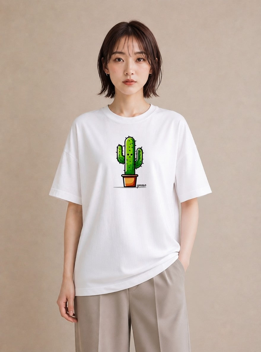 Tシャツ レディース サボテン 植物 ボタニカル イラスト 可愛い ビーチ デイリーウェア 白T YMAZO