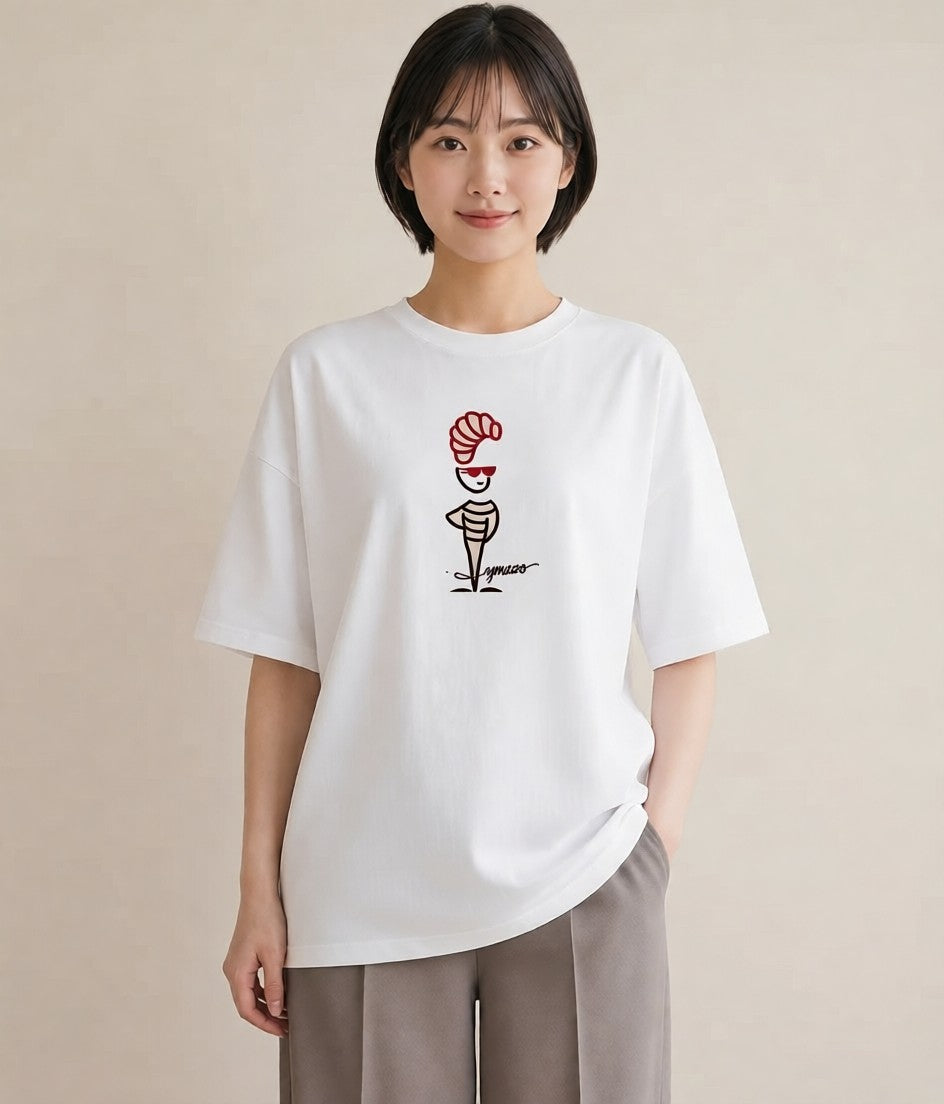プリントTシャツ レディース パン ベーカリー レトロ イラスト ガーリー 海 カフェ巡り 白T YMAZO