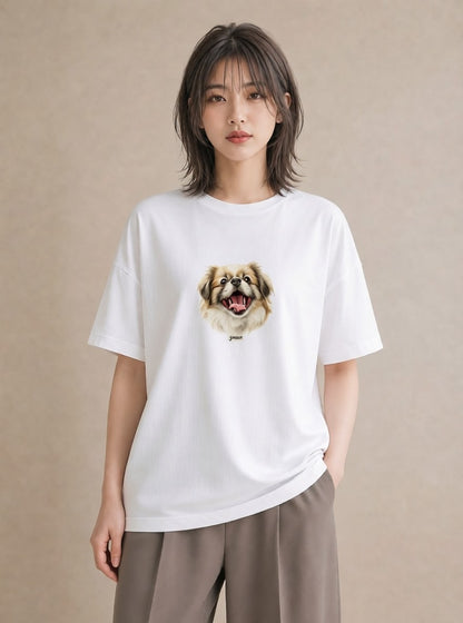 グラフィックTシャツ レディース 狆 犬 いぬ イラスト 休日コーデ 送別ギフト 通勤 白T YMAZO