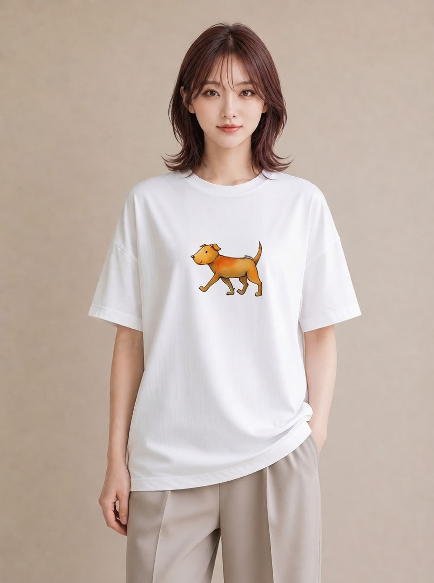 デザインTシャツ レディース 子犬 犬 いぬ イラスト 休日コーデ デイリーウェア 休日 白T YMAZO