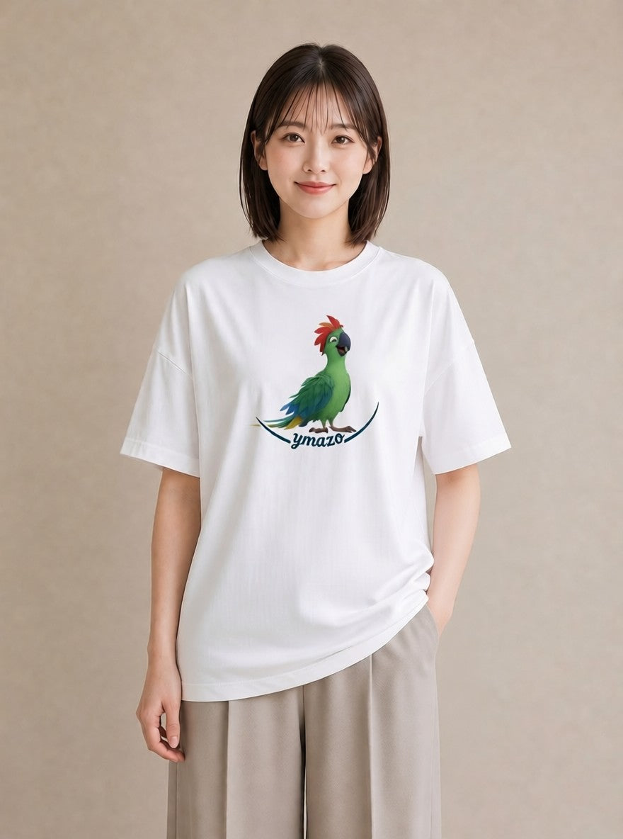Tシャツ レディース ボタンインコ ペット 動物 イラスト モード 友達ギフト 部屋着 白T YMAZO