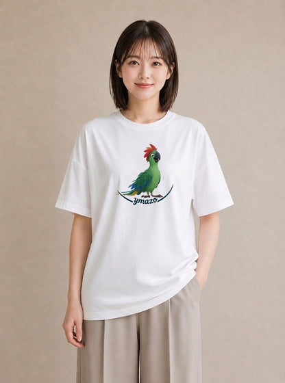 Tシャツ レディース ボタンインコ ペット 動物 イラスト モード 友達ギフト 部屋着 白T YMAZO