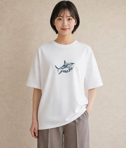 半袖Tシャツ レディース ジンベエザメ 海の生き物 海 イラスト 水彩風 ミセス 春コーデ 白T YMAZO