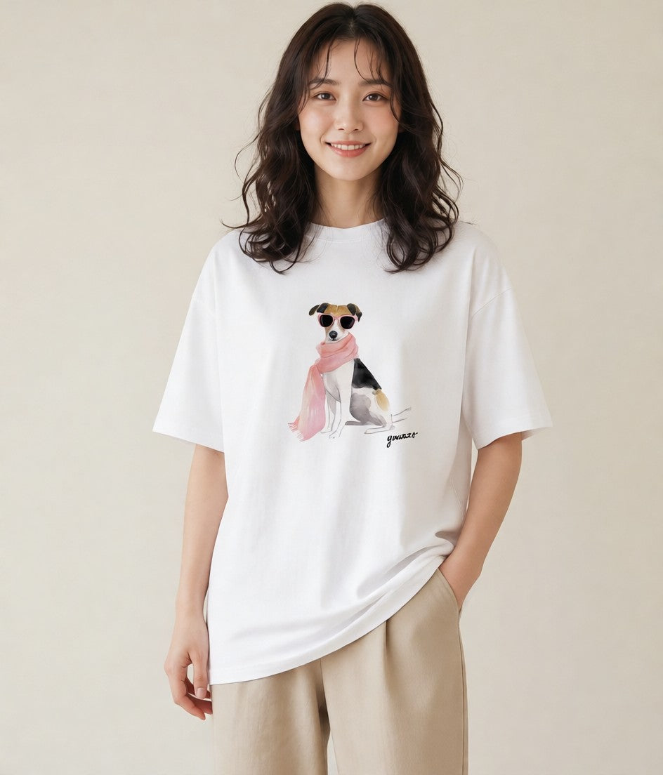 グラフィックTシャツ レディース いぬ 犬 ワンコ イラスト アート風 夏コーデ 通学 白T YMAZO