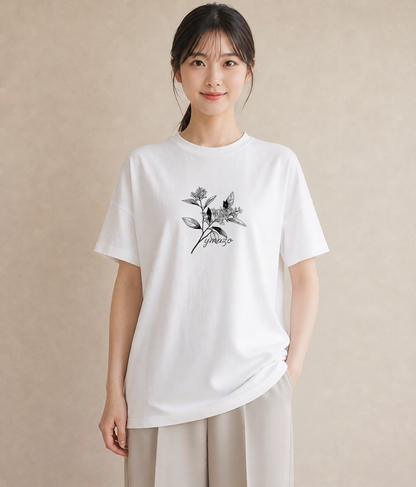 グラフィックTシャツ レディース 金木犀 花 花柄 イラスト こなれ感 夏コーデ 通学 白T