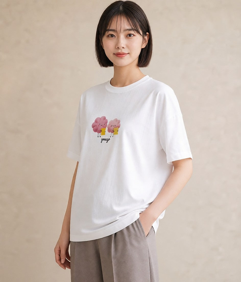 半袖Tシャツ レディース わたあめ 食べ物 フード イラスト 母娘コーデ 自分用 白T YMAZO