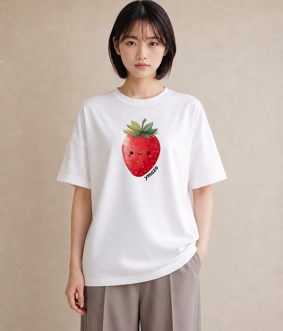 グラフィックTシャツ レディース ショートケーキ 食べ物 フード イラスト きれいめ 母の日 ビーチ 白T YMAZO