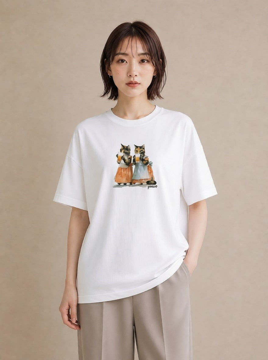 プリントTシャツ レディース サビ猫 猫 ねこ イラスト 可愛い 普段着 週末コーデ 白T YMAZO