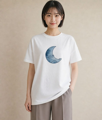 プリントTシャツ レディース 満月 星空 宇宙 イラスト ゆるコーデ 友達ギフト 部屋着 白T YMAZO