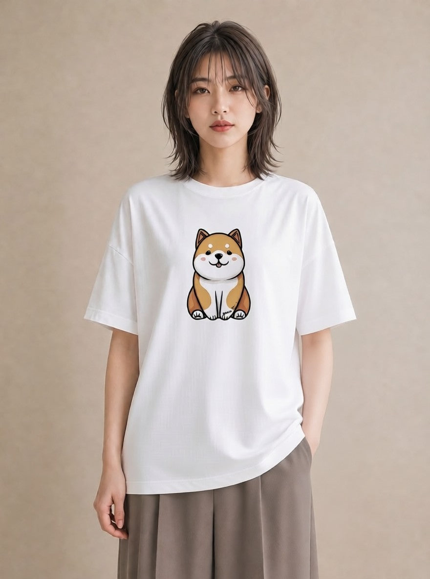 グラフィックTシャツ レディース 柴犬 しばいぬ 犬 いぬ イラスト ヴィンテージ風 ミセス 春コーデ 白T YMAZO