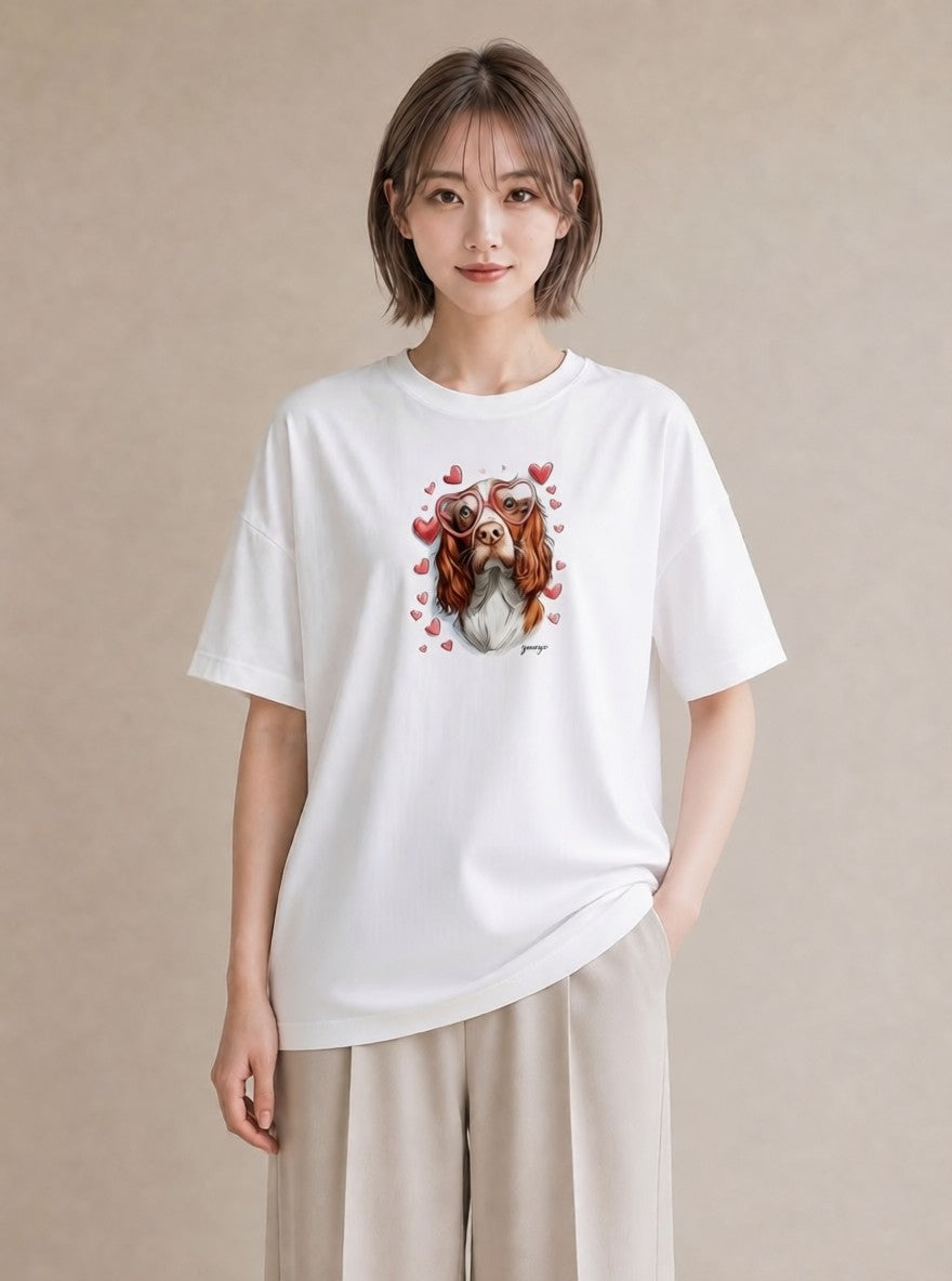 デザインTシャツ レディース キャバリア 犬 いぬ イラスト きれいめカジュアル 散歩 お出かけ 白T YMAZO
