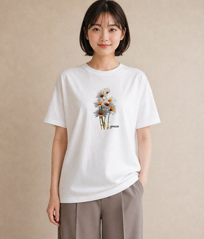 プリントTシャツ レディース マーガレット 花 花柄 イラスト お洒落 週末コーデ 敬老の日 白T YMAZO
