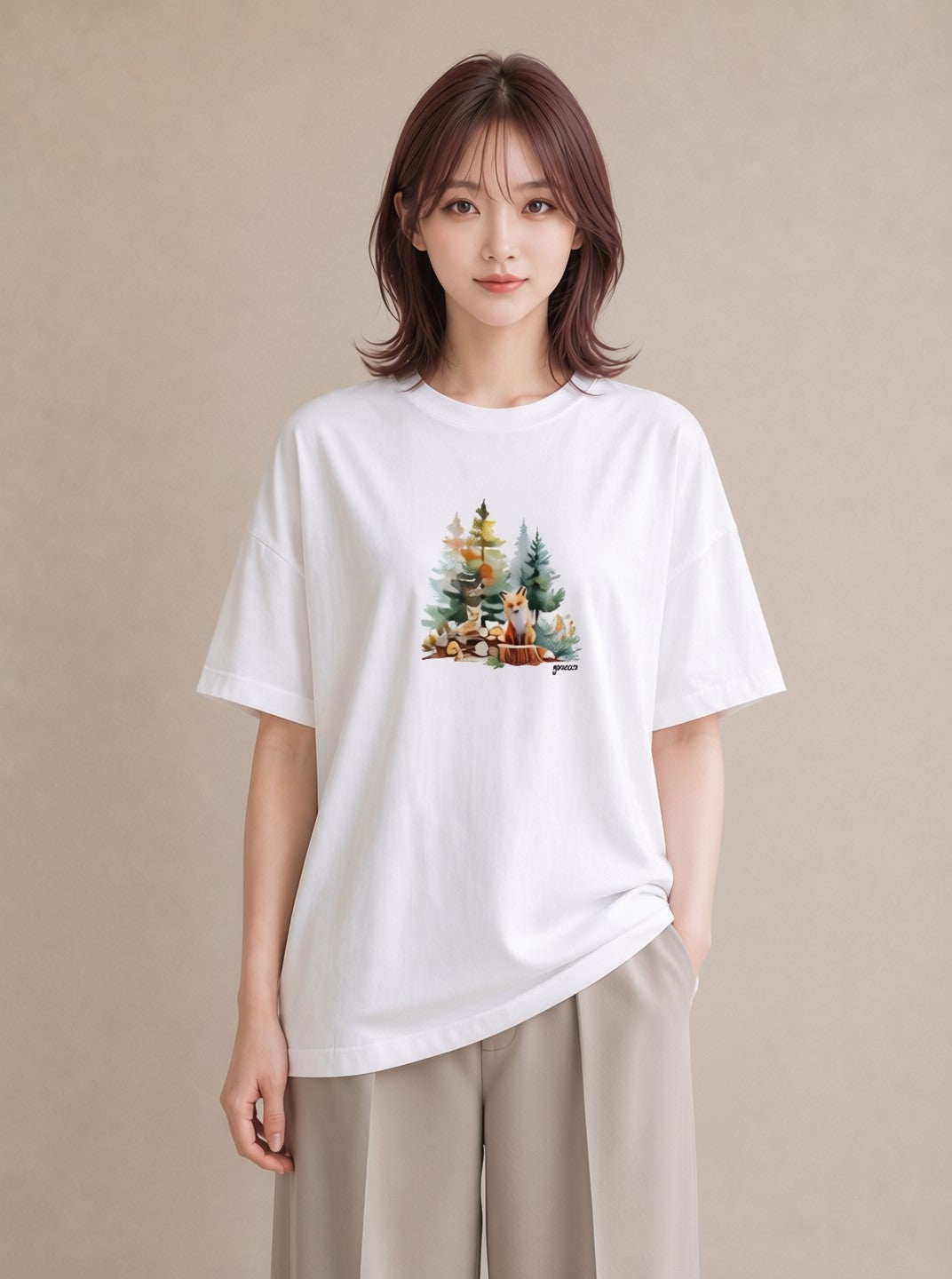 プリントTシャツ レディース 森 植物 ボタニカル イラスト ガーリー 買い物 夏コーデ 白T YMAZO