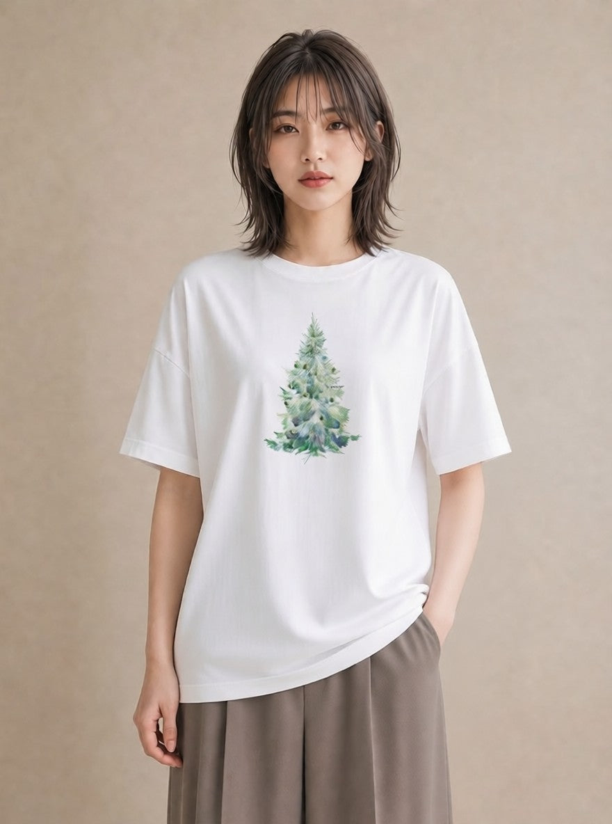 Tシャツ レディース 木 植物 ボタニカル イラスト 普段使い 海 カフェ巡り 白T YMAZO