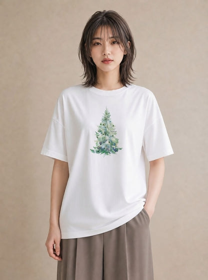 Tシャツ レディース 木 植物 ボタニカル イラスト 普段使い 海 カフェ巡り 白T YMAZO