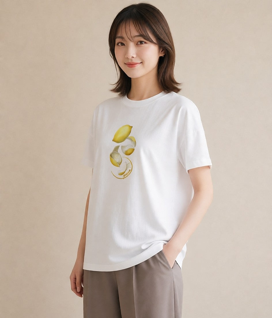 プリントTシャツ レディース レモン 檸檬 食べ物 フード イラスト 休日コーデ カフェ巡り 女子会 白T YMAZO