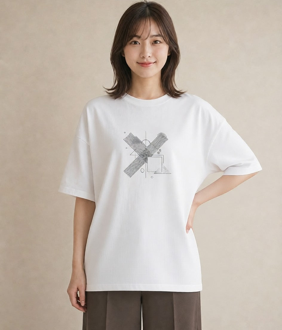 デザインTシャツ レディース 幾何学 ミニマル ジオメトリック イラスト ポップ 通学 誕生日プレゼント 白T YMAZO
