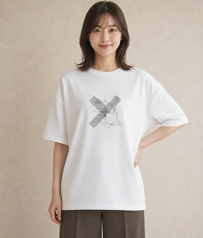 デザインTシャツ レディース 幾何学 ミニマル ジオメトリック イラスト ポップ 通学 誕生日プレゼント 白T YMAZO