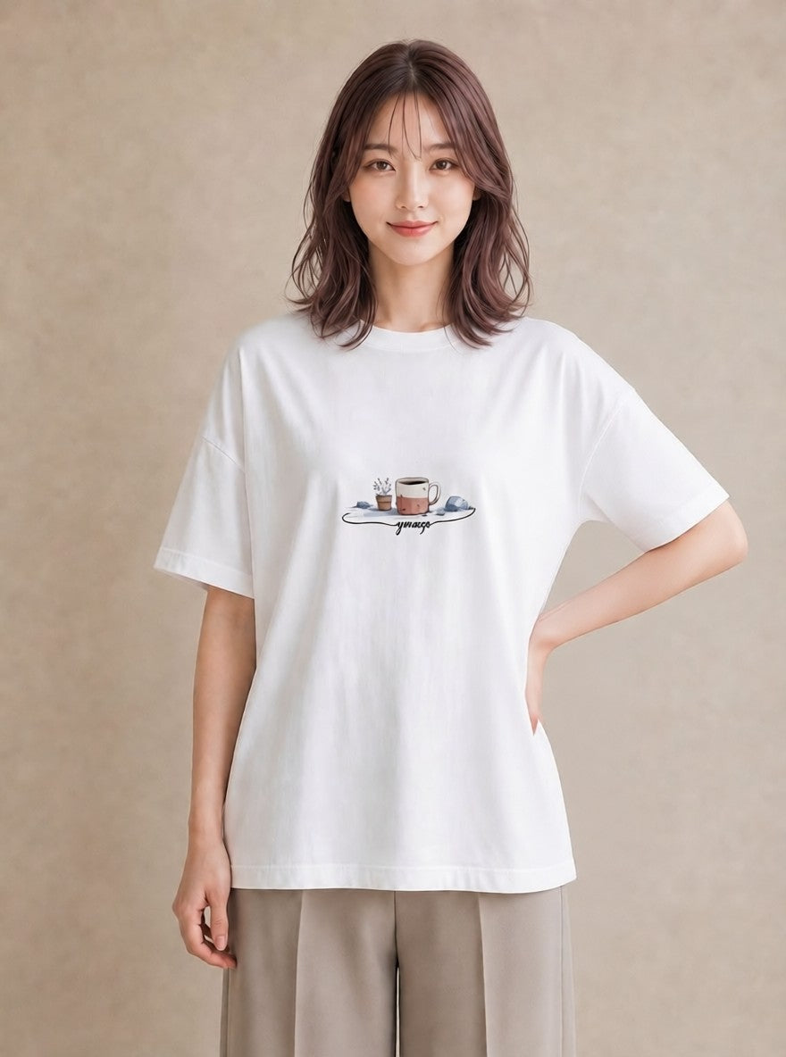 Tシャツ レディース エスプレッソ 食べ物 フード イラスト ヴィンテージ風 春服 ミセス 白T YMAZO