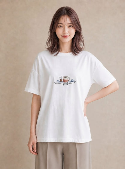 Tシャツ レディース エスプレッソ 食べ物 フード イラスト ヴィンテージ風 春服 ミセス 白T YMAZO