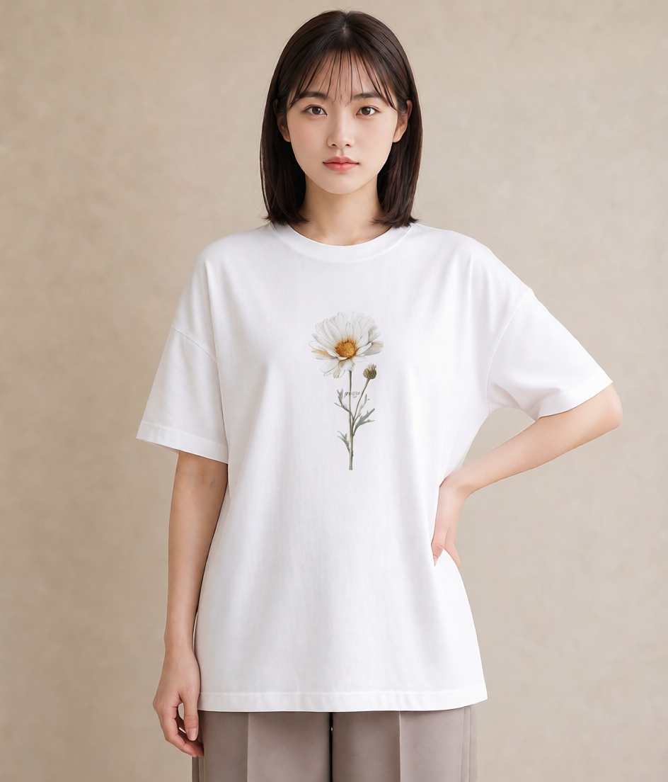 デザインTシャツ レディース デイジー 花 花柄 イラスト 旅行コーデ 旅行 母娘コーデ 白T