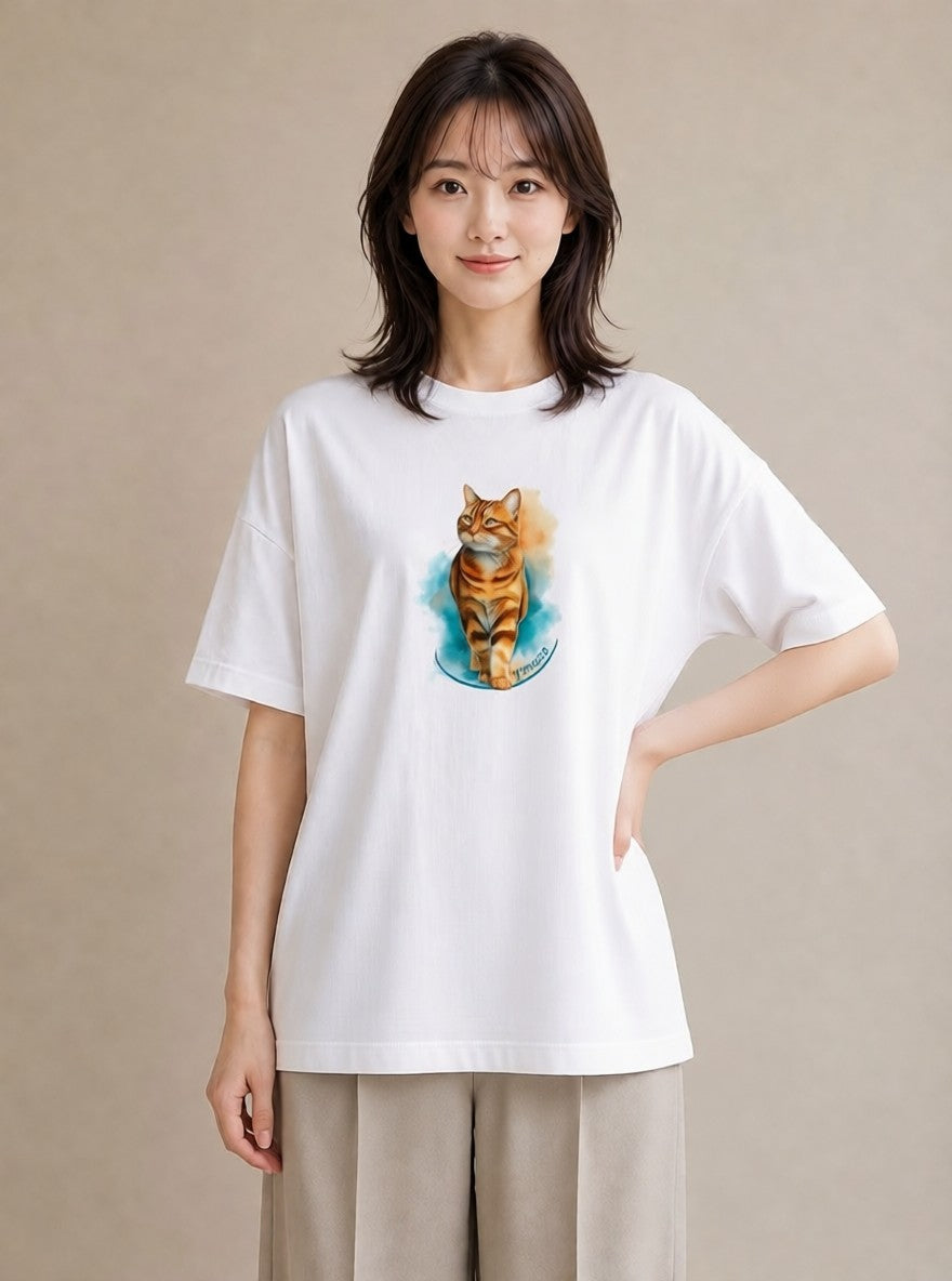 グラフィックTシャツ レディース エキゾチックショートヘア 猫 ねこ イラスト 北欧風 女子会 お揃い 白T YMAZO