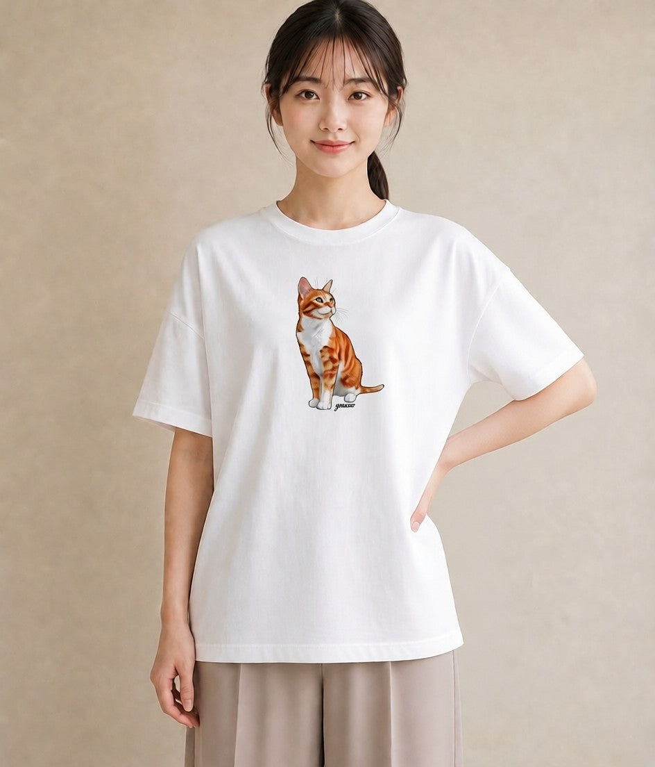 デザインTシャツ レディース サビ猫 猫 ねこ イラスト カフェコーデ 親子 20代 白T YMAZO