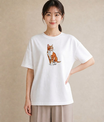 デザインTシャツ レディース サビ猫 猫 ねこ イラスト カフェコーデ 親子 20代 白T YMAZO