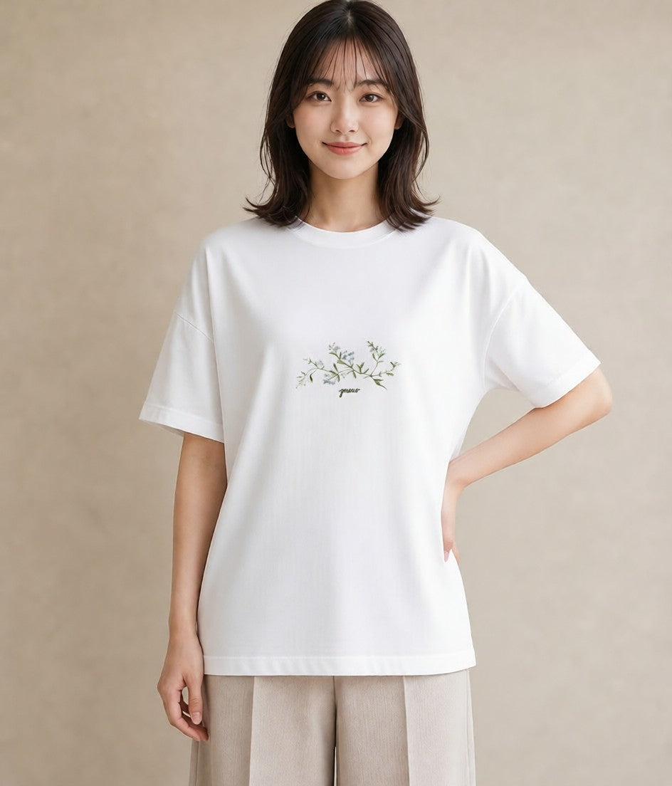 Tシャツ レディース ポスト 野の花 レトロ ナチュラル アンティーク イラスト こなれ感 夏コーデ 通学 白T YMAZO