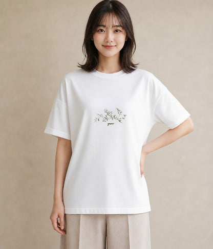 Tシャツ レディース ポスト 野の花 レトロ ナチュラル アンティーク イラスト こなれ感 夏コーデ 通学 白T YMAZO