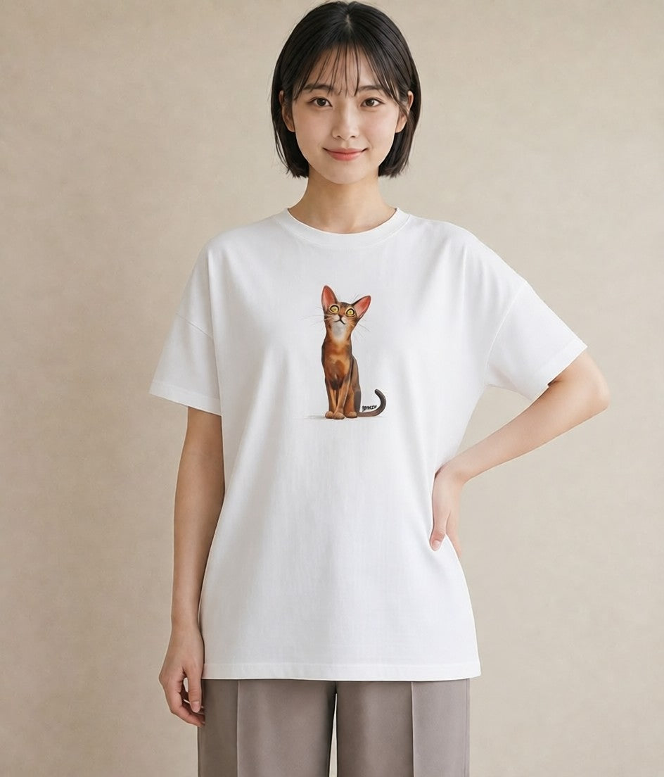 デザインTシャツ レディース サビ猫 猫 ねこ イラスト シック 休日 ペアコーデ 白T YMAZO