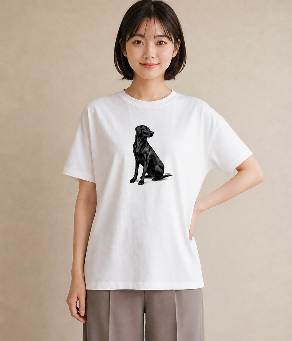 プリントTシャツ レディース ラブラドールレトリバー 犬 いぬ イラスト きれいめ カフェ服 クリスマス 白T YMAZO