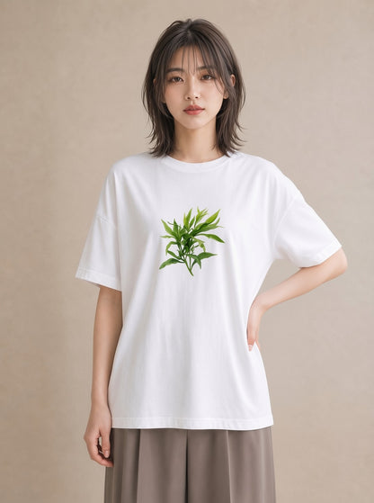 プリントTシャツ レディース 芝生 植物 ボタニカル イラスト 旅行コーデ クリスマス 旅行 白T YMAZO