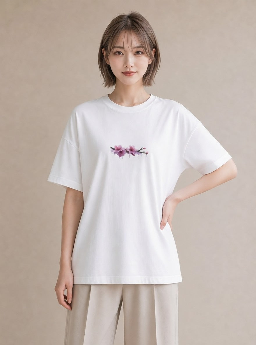 半袖Tシャツ レディース 梅 花 花柄 イラスト シンプル ホワイトデー 春服 白T