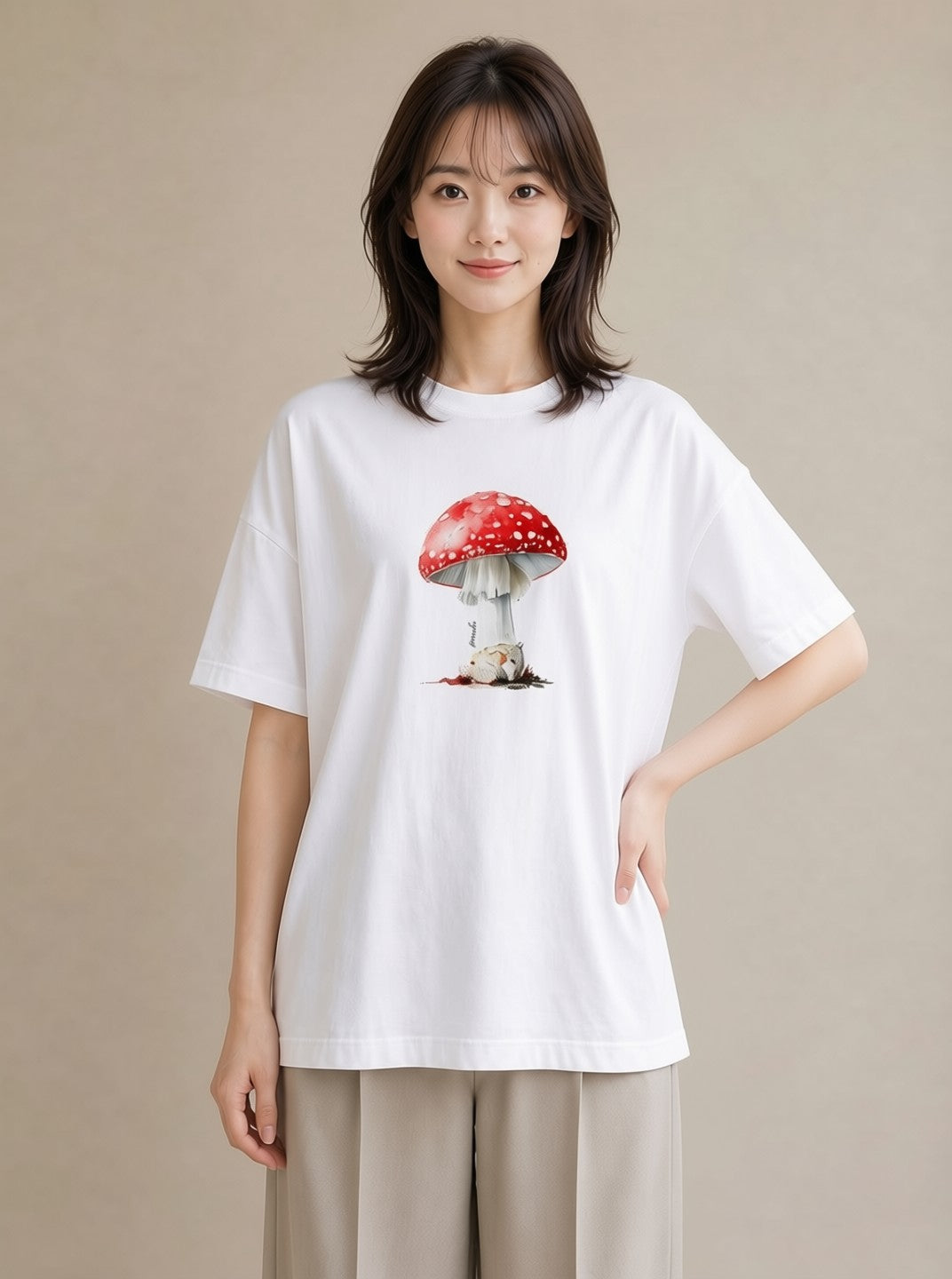 プリントTシャツ レディース きのこ 植物 ボタニカル イラスト こなれ感 女子会 お揃い 白T YMAZO