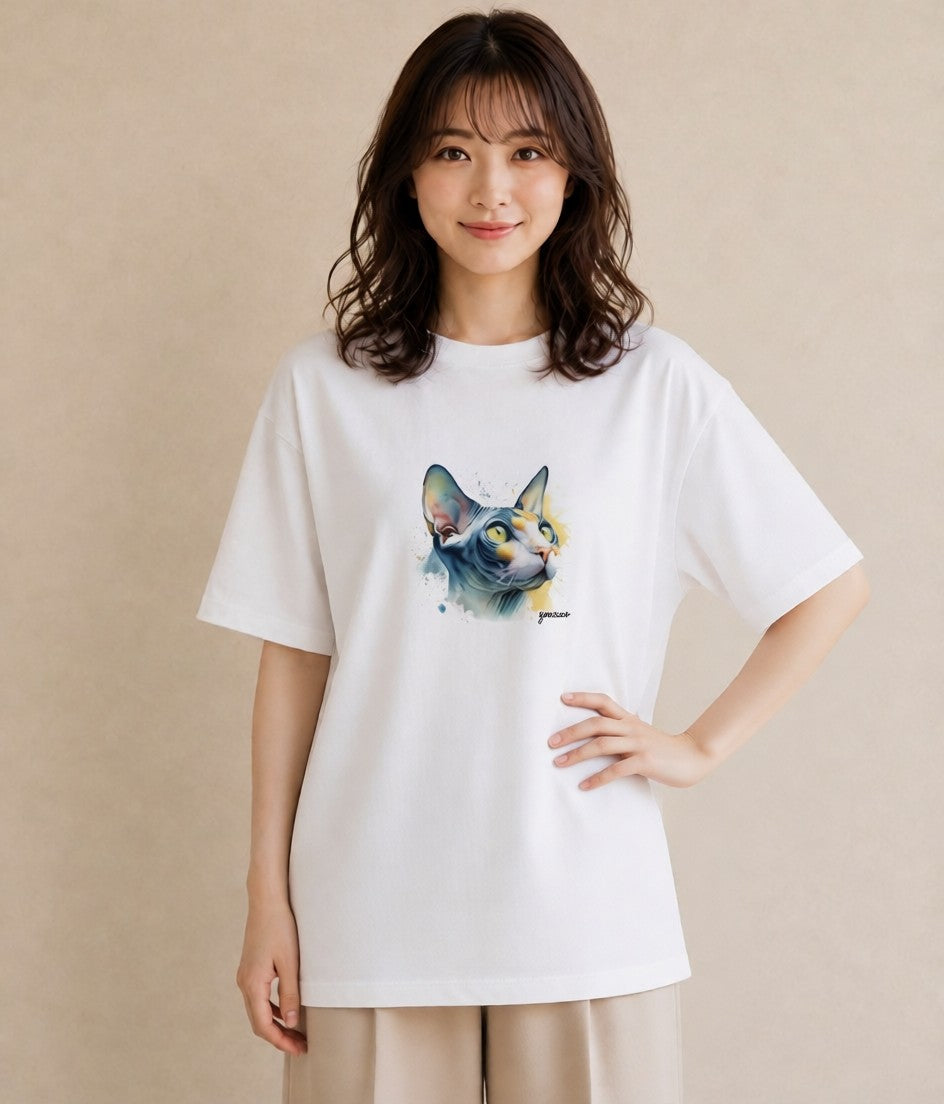 グラフィックTシャツ レディース シャム柄 猫 ねこ イラスト きれいめカジュアル 部屋着 女性向けギフト 白T YMAZO