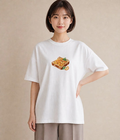 プリントTシャツ レディース もも 食べ物 フード イラスト ヴィンテージ風 お出かけ 普段着 白T YMAZO
