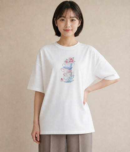 プリントTシャツ レディース ハーブティー 食べ物 フード イラスト ニュアンス 休日 ペアコーデ 白T YMAZO