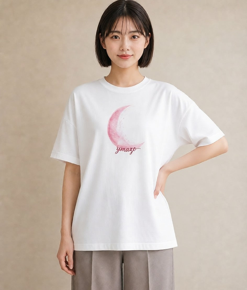 半袖Tシャツ レディース 三日月 星空 宇宙 イラスト ミニマル 送別ギフト 通勤 白T YMAZO