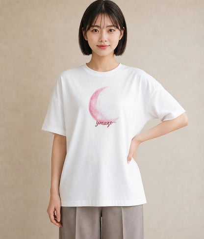半袖Tシャツ レディース 三日月 星空 宇宙 イラスト ミニマル 送別ギフト 通勤 白T YMAZO