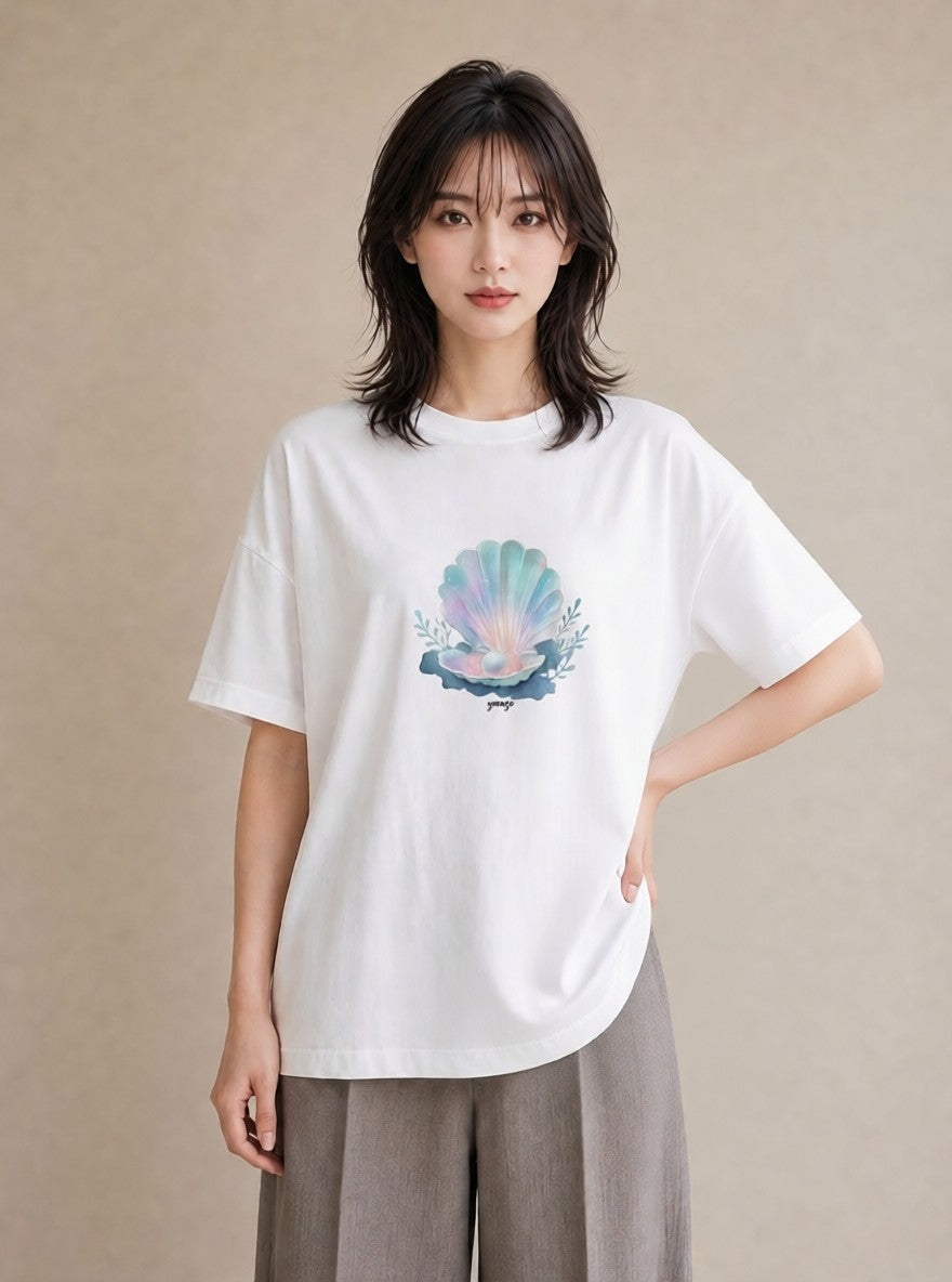 プリントTシャツ レディース 人魚 海の生き物 海 イラスト ポップ 20代 カジュアルコーデ 白T YMAZO