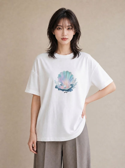 プリントTシャツ レディース 人魚 海の生き物 海 イラスト ポップ 20代 カジュアルコーデ 白T YMAZO