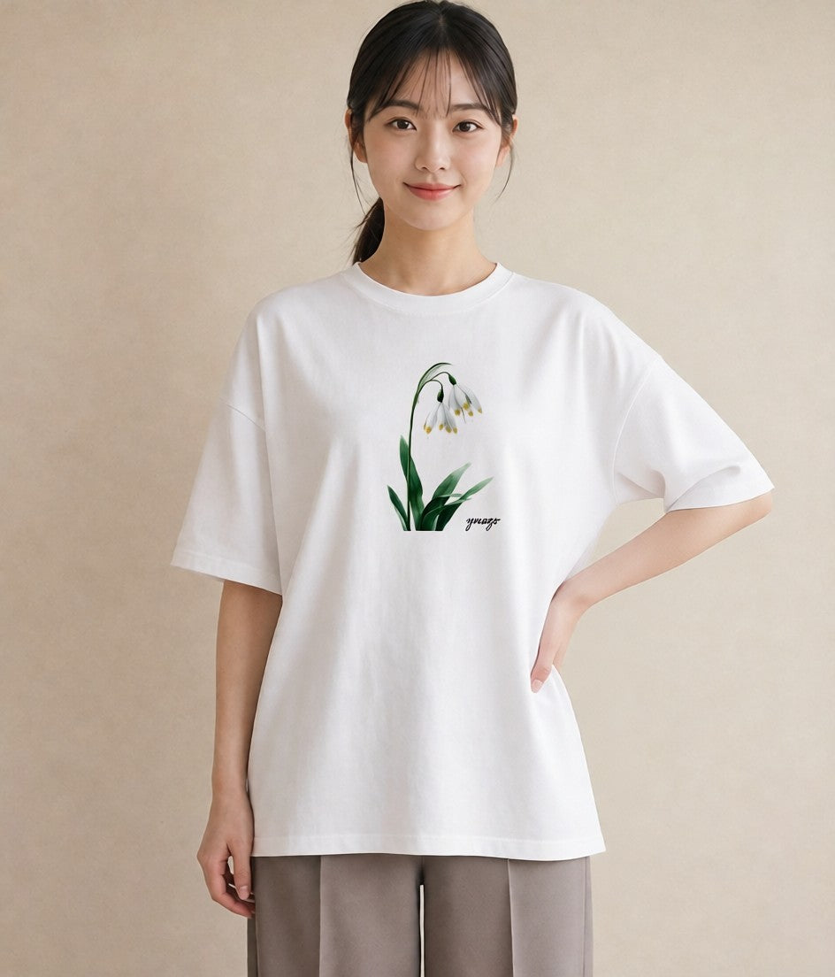 グラフィックTシャツ レディース すずらん 花 花柄 イラスト ポップ 旅行 母娘コーデ 白T YMAZO
