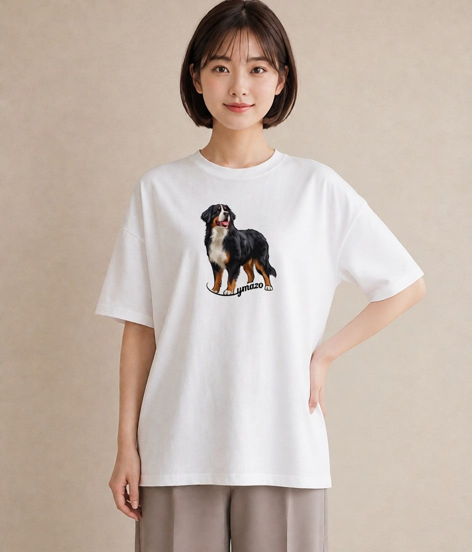 プリントTシャツ レディース バーニーズマウンテンドッグ 犬 いぬ イラスト こなれ感 お揃い 親子 白T YMAZO