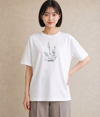 グラフィックTシャツ レディース 芝生 植物 ボタニカル イラスト 抜け感 おしゃれギフト 社会人 白T YMAZO