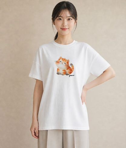 デザインTシャツ レディース おすわり猫 猫 ねこ イラスト ミニマル 帰省 ラフ 白T YMAZO