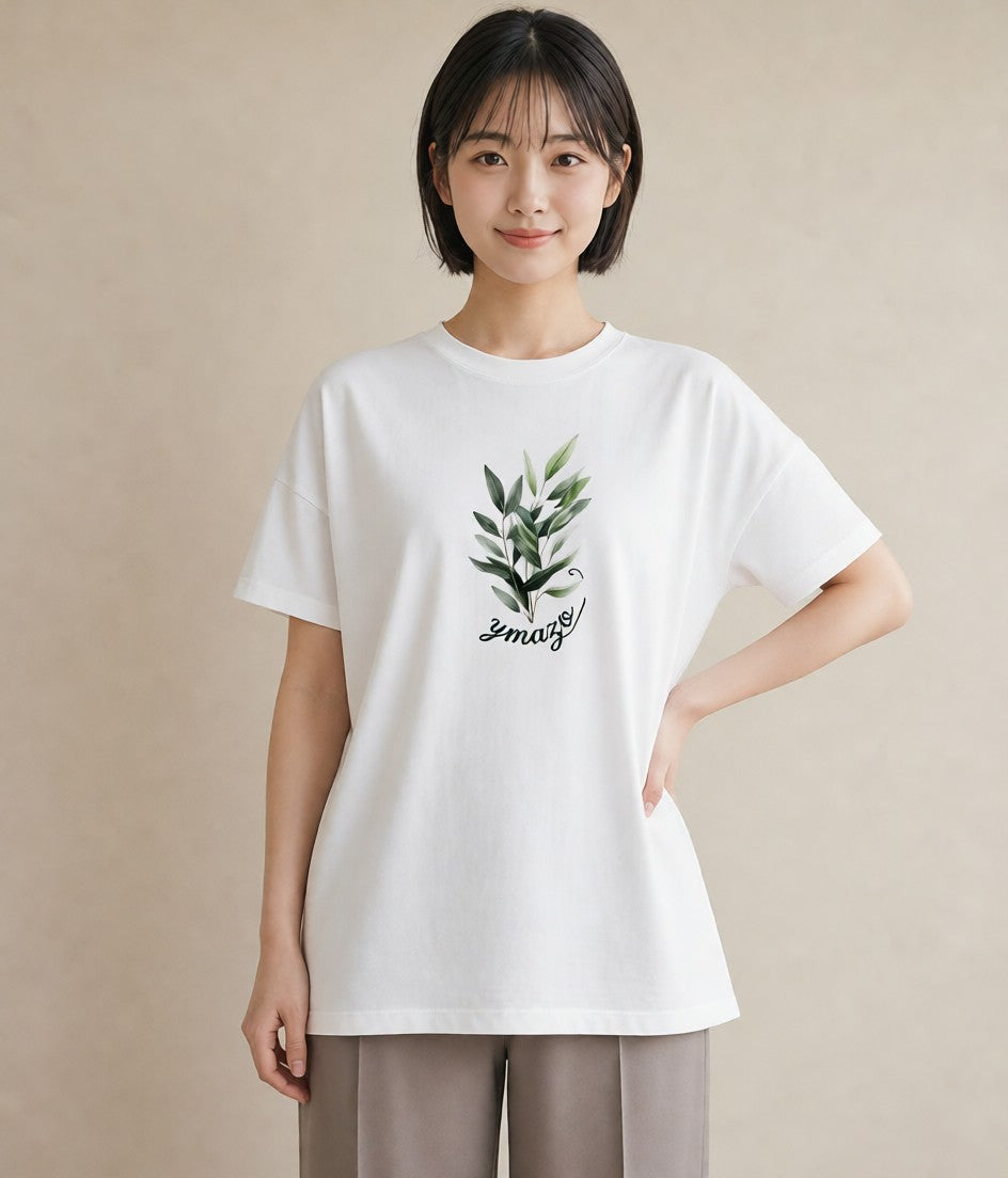 デザインTシャツ レディース ユーカリ 植物 ボタニカル イラスト 北欧風 自分用 ルームウェア 白T YMAZO