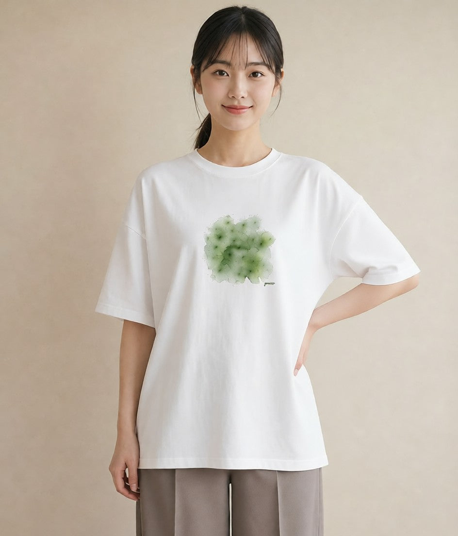 グラフィックTシャツ レディース クローバー 四つ葉 花 花柄 イラスト 線画 夏コーデ 通学 白T YMAZO